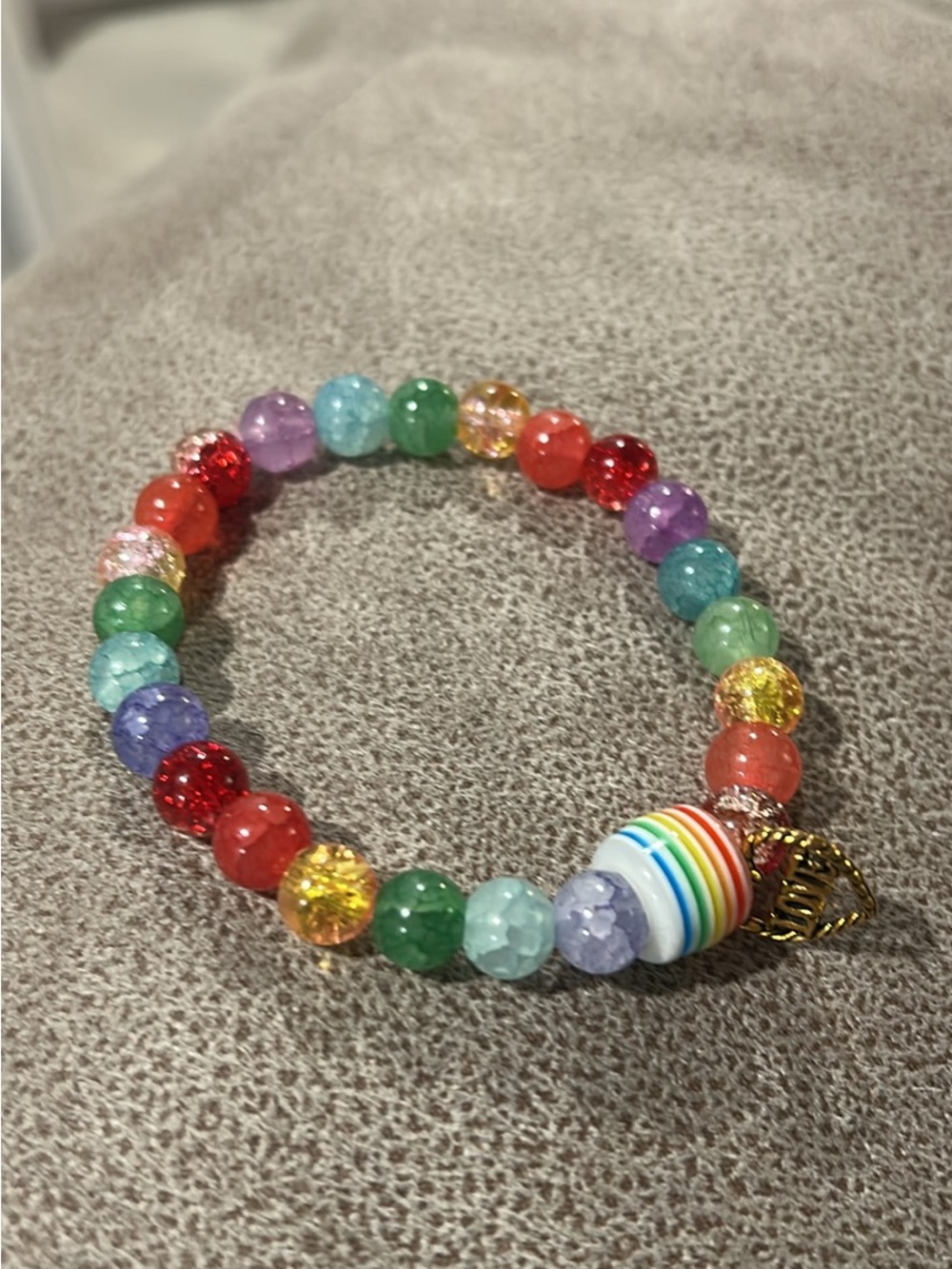 Rainbow Multicolor Beaded Stretch Bracelet with Disc Accent
